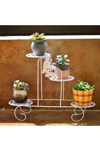 Sones Mini Dövme Demir Çok İşlevli Çiçek Saksısı Çiçek Standı Ofis Masaüstü Eşik Balkon Beyaz