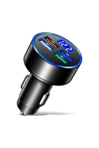 Port Usb Type C Telefon Hızlı Şarj Led Dijital Ekran Şarj Cihazı 4 Usb-siyah