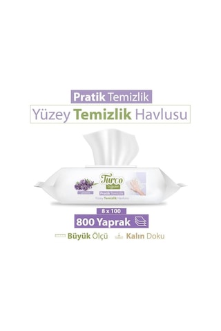 Turco Doğadan Pratik Temizlik Turco Doğadan Pratik Yüzey Temizlik Havlusu Lavanta 8x100 800 Yaprak Beyaz