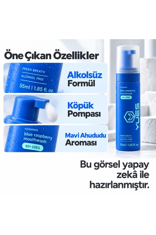 Yues Köpük Ağız Gargarası Alkolsüz Mavi Ahududu Aromalı 55 Ml