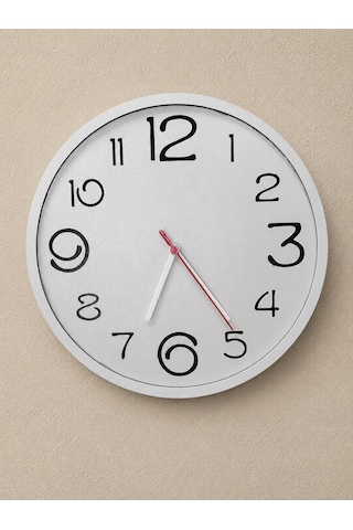 Modern Sessiz Dekoratif 30 Cm Yuvarlak Duvar Saati Beyaz
