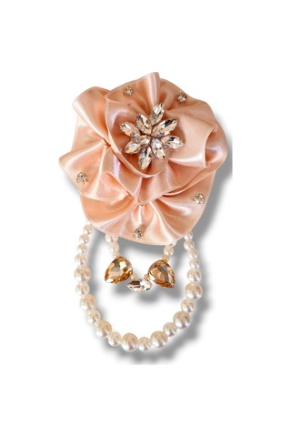 Pudra Saten Gül Broş, Yaka İğnesi, Yaka Çiçeği Pudra