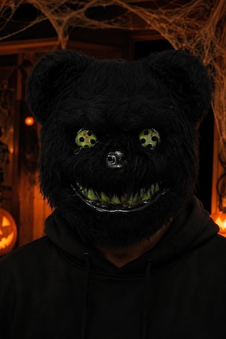 Siyah Tüylü Korku Ayı Maskesi Halloween Cadılar Bayramı Tam Yüz Kostüm Maskesi Tüm Yaşlar