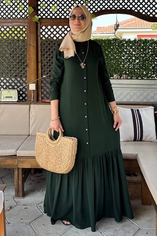 Rabia Şamlı Süreyya Gömlek Elbise Zümrüt Normal
