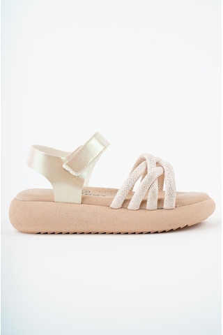 Muggo Jazz Garantili Günlük Ortopedik Hafif Taban Örgü Detaylı Cırtlı Kız Çocuk Sandalet Bej