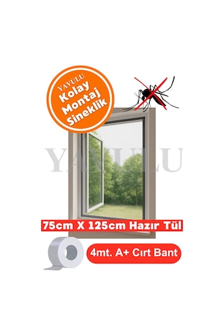 Kolay Montaj Cırt Bantlı Sinek Önleyici Sineklik Pencere Sinekliği Sineklik Örtüsü 75cmx125cm Küçük