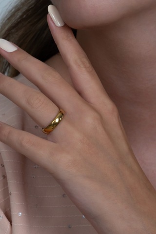 Kişiye Özel İsim Yazılı 4mm Bombeli Parlak Erkek Kadın Çelik Alyans Yüzük Cl18ko Sarı