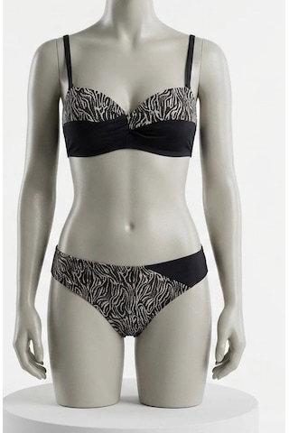 Biçomi Bicomi Straplez Balenli Doğal Form Veren Zebra Desenli Konfor Bikini Takımı Siyah