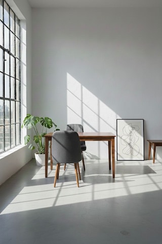 Nora 2 Adet Sandalye - Keten Kumaşlı Sandalye Modern Ahşap Ayaklı Yemek & Çalışma Sandalyesi Minimal Tasarım Antrasit