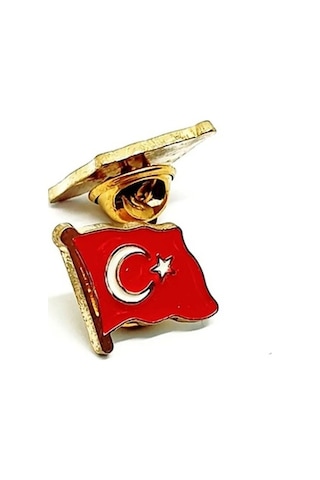 Dalgalı Bayrak Rozet Türk Bayrağı Yaka Rozeti Altın - 2 Adet Altın - Kırmızı