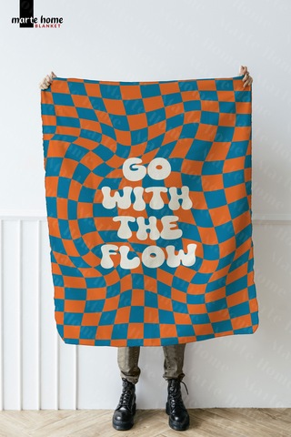Go Wıth The Flow Polar Tv Battaniyesi 100x170 Cm Tek Taraf Baskılı Turuncu Turuncu - Mavi