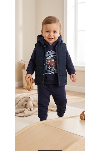 Efemkids 3'lü Kapitone Baskılı Erkek Bebek Takım 6-9 Ay 9-12 Ay 12-18 Ay 18-24 Ay Yenidoğan Bebek Takım Yelek+uzun Kollu Kapüşonlu Body+pijama Kız Bebek Takım Lacivert
