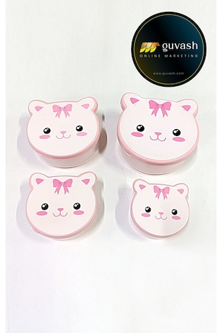 Kız Çocukları'nın En Sevdiği Kedi Desenli Saklama Kabı Okula Giderken Mama Saklama Kabı Pembe - Şeffaf