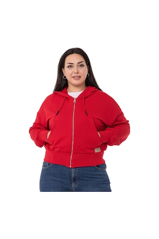 Büyük Beden Kanguru Cepli Kapüşonlu Üç İplik Kırmızı Sweatshirt-kırmızı Kırmızı