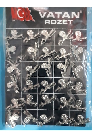 Atatürk Ve Imzası Gümüş Renk Metal Rozet 30 Adetli Paket