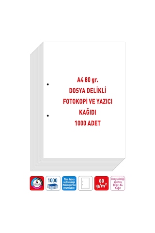 Eser Dosya Delikli A4 Fotokopi Kağıdı 80 gr. 1000 Adet