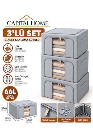Capital Home 3 Lü Hurç Seti Çelik İskeletli+ Şeffaf Pencereli+çift Fermuarlı Gri