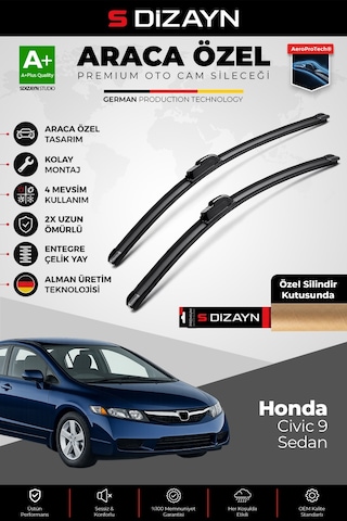 S-dizayn Honda Civic 9 Sedan Ön Cam Silecek Seti 2012-2015 Premium Araca Özel 65-55 Cm A+ Kalite