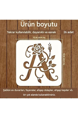 Kaligrafi Harf Şablonları 26 Parça 10x10cm-çiçek Harf Şablonu, Boyama Sticker