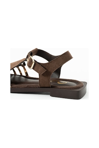 Duxal Shoes Debra Kadın Süet Örgü Tasarım Kafesli Sandalet Acıkahve