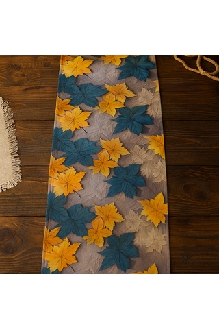 Bohem Sonbahar Desenli Duck Kumaş Masa Runner 40 140 Cm Yaprak Temalı Şık Sofra Aksesuarı Sarı