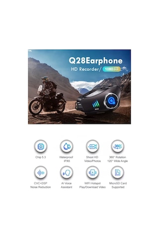 Wearfitpro Q28 Motosiklet Kask İçin 1080p 360 Derece Dönebilen Video Kameralı Bluetooth İntercom Kulaklık