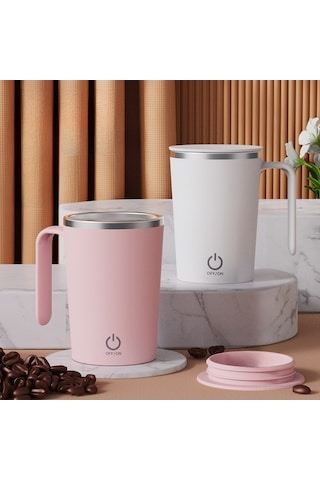Fortunelane Stainless Steel Otomatik Manyetik Karıştırıcı Bardak, 380ml, Beyaz, Taşınabilir Kahve Bardak Beyaz