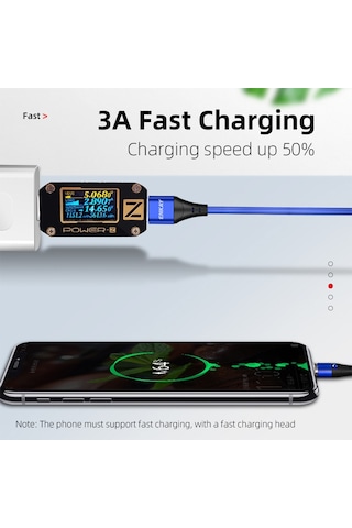 Enkay 3a Usb To Type-c Manyetik Hızlı Şarj Veri Kablosu Led Işıkla, Uzunluk: 1m Gümüş