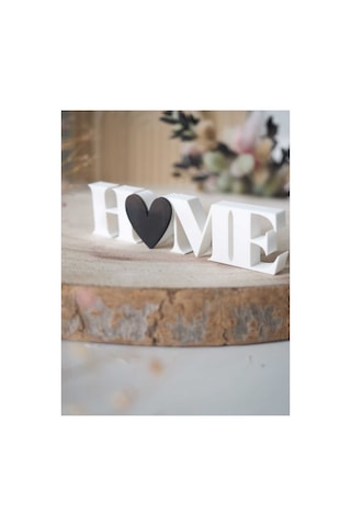 Dekoratif Home Yazısı - 3d Tasarım Kalpli Ev Aksesuarı - 21 Cm