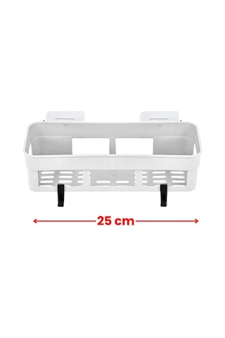 2 Adet Yapışkanlı Plastik Raf, Delme Vida Gerektirmeyen Banyo Duş Şampuan Mutfak Baharat Rafı Beyaz Beyaz