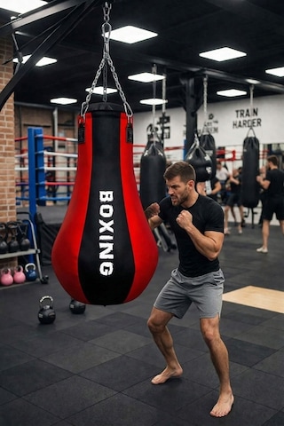 Spor Byfit Salon Tipi Özel Tasarım Armut Modelli Boks Torbası Kırmızı - Siyah