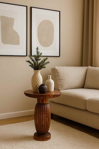 Doğal Masif Ahşap Tekli Yan Sehpa Meşe Renk Modern Mantar Sehpa Meşe