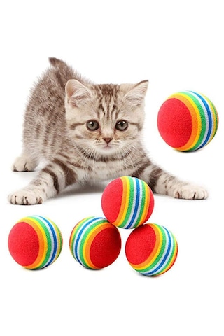3lü Gökkuşağı Sünger Kedi Köpek Çiğneme Oyun Topu 4,2 Cm 5691