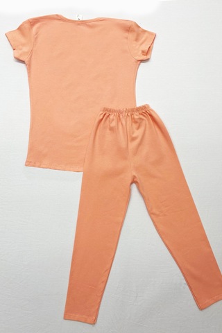 Kız Çocuk Taytlı Takım Saç Bandı Hediyeli Baskılı C64 Somon