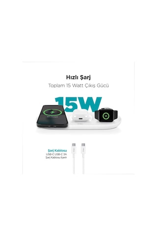 Ttec Aircharger Trio 3 Ü 1 Arada Apple İphone Uyumlu + Apple Watch + Airpods Kablosuz Hızlı Şarj Aleti