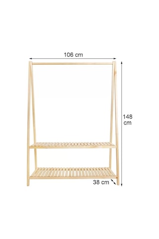 Ahşap Ayaklı Askılık Elbise Askısı 2 Raflı 148x106cm Çok Renkli