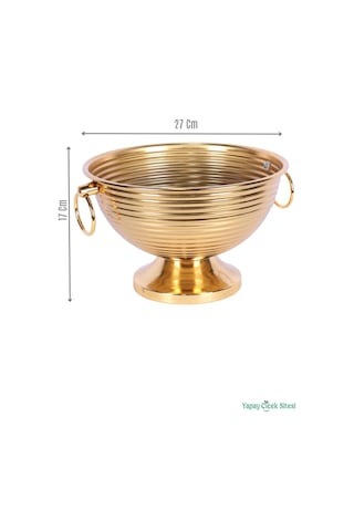 Yapay Çiçek Sitesi Metal Çizgili Küpeli Vazo 17 Cm Altın