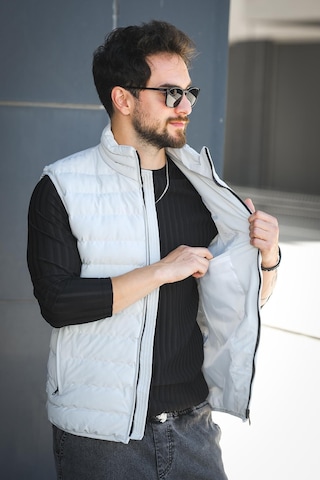 Doxfa Suya Dayanıklı Cepli Fermuar Detaylı Dik Yaka Erkek Şişme Yelek Gri