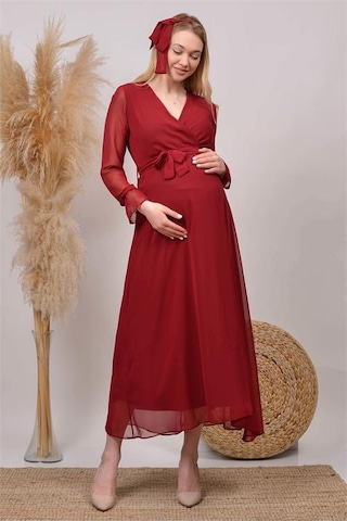 Kadın Beyaz Baby Shower Şifon Hamile Elbise Dphml003 Bordo