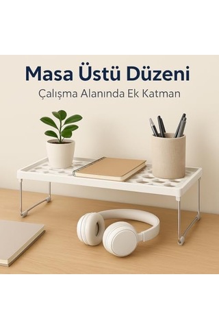 Mini Dikdörtgen Raf Düzenleyici Pratik Mutfak & Dolap Organizeri, Katlanabilir Metal Ayaklı Dayanıklı Raf 30x15x14 Cm