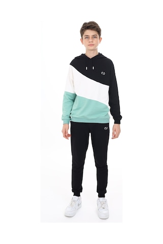Toontoy Kids Toontoy Erkek Çocuk 2'li Takım Baskılı Kapüşonlu Sweatshirt & Beli Paçası Lastikli Cepli Jogger Eşofman Altı - Renk Bloklu & 2 İplik Yeşil