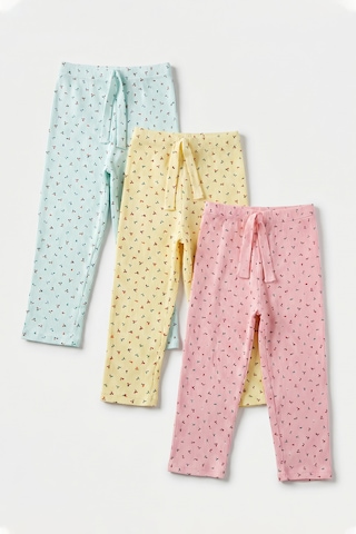 Joy Kids Kız Çocuk Ribana Kumaş Desenli-desensiz Organik Pijama 3 Adet Çok Renkli Sarı