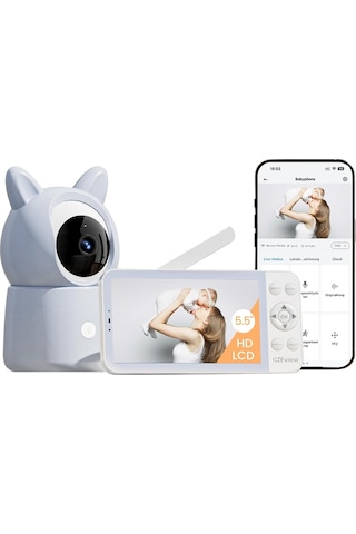Czeview Bm6 2k Bebek Monitörü, 5.5" Hd Ekran, Wifi & Uygulama, Gece Görüşü, Hareket & Ses Algılama Kamera Sistemi