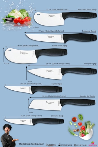 Eco Serisi Mutfak Bıçak Seti Et Sebze Börek 7 Li Set Mft-7856 Siyah