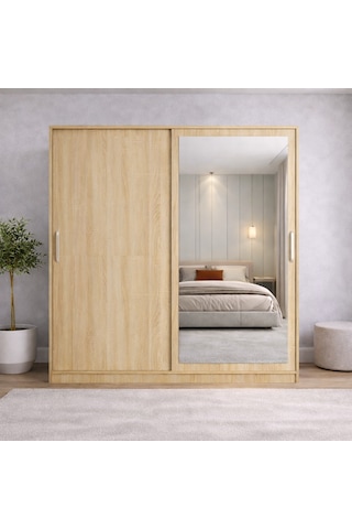 Osvin Tamamı Mdf Sürgü Kapaklı Dolap Gardırop Meşe 140 Cm