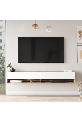 Aven Tv Ünitesi Tv Sehpası Kapaklı Raflı 180cm Çam-beyaz Ave9-aw Beyaz