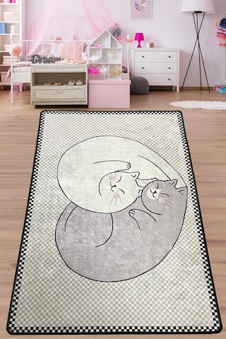 Katt Makinede Yıkanabilir Kaymaz Taban Leke Tutmaz Dijital Çocuk Halısı Renkli