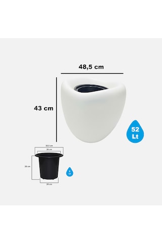 Evinizin Atölyesi Yumurta Saksı Kirli Beyaz 52 Lt 52cm-round