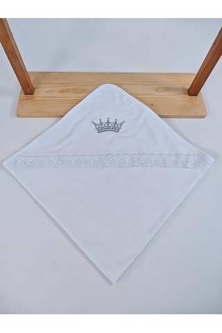 Ekru %100 Pamuklu Bebek Battaniyesi Nakışlı Kız / Erkek Puset Örtüsü Hediyelik Yenidoğan 85x85cm Ekru