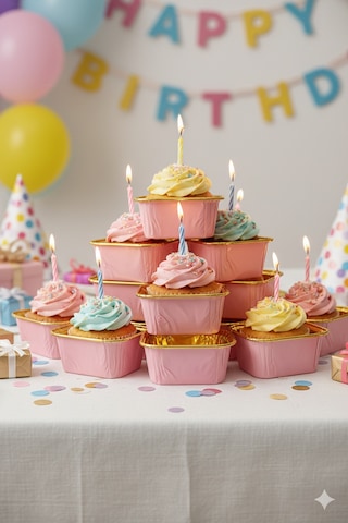 Pembe Cupcake Kapsülü İçi Metalize Gold 25'li - Pasta Ve Kek Sunum Kapsülü Diğer